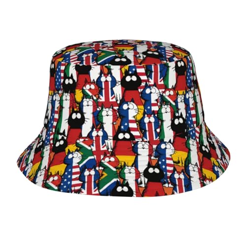 Bucket Hat for Men Women Packable Sun Hats Fisherman Outdoor Summer Travel Hiking Beach Caps - color: Cat Flag