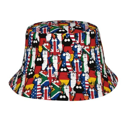 Bucket Hat for Men Women Packable Sun Hats Fisherman Outdoor Summer Travel Hiking Beach Caps - color: Cat Flag