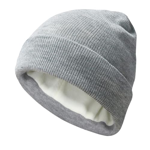 PFFY Beanie for Men Women Unisex Knit Cuffed Winter Thick Lined Beanies Hat - color: Pure Lightgrey