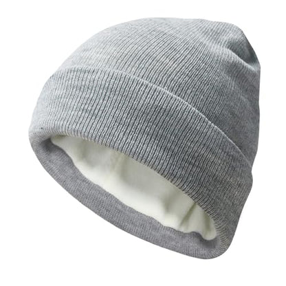 PFFY Beanie for Men Women Unisex Knit Cuffed Winter Thick Lined Beanies Hat - color: Pure Lightgrey