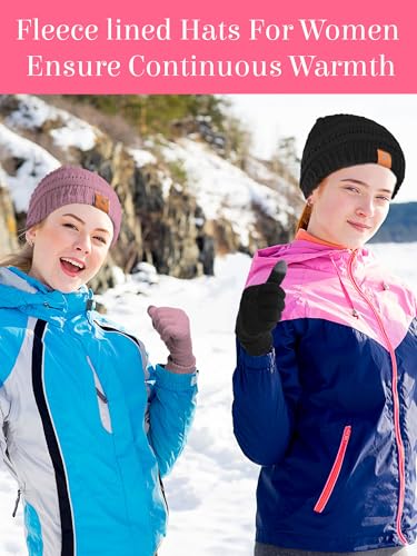 JaGely 8 Pieces Women Winter Hats and Gloves Set Women Warm Touchscreen Knitted Lined Gloves Winter Beanies - color: Black,turmeric,medium Pink,blove