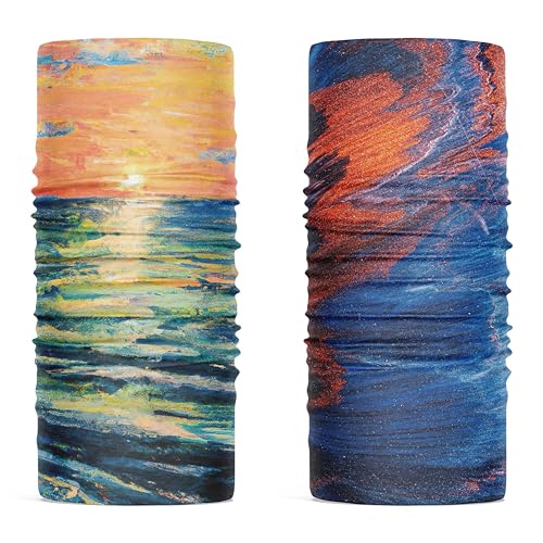 SOOMOOD 2 Pack Wide Headbands UPF50+ UV Face Cover, Breathable, 8-in-1 Convertible Design for Outdoor Activities - color: Sunset