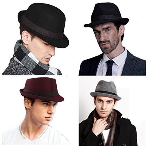 FALETO Unisex Classic 20s Trilby Fedora Hat with Band Casual Jazz Cap Manhattan - color: Black