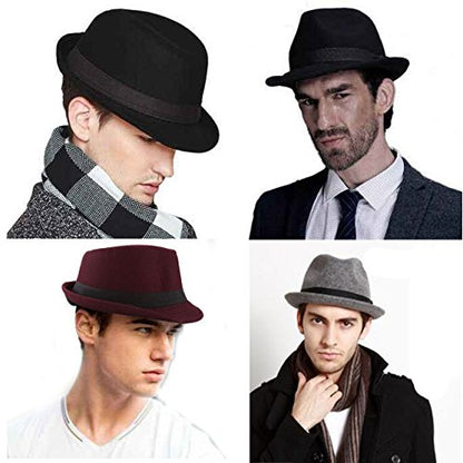 FALETO Unisex Classic 20s Trilby Fedora Hat with Band Casual Jazz Cap Manhattan - color: Black