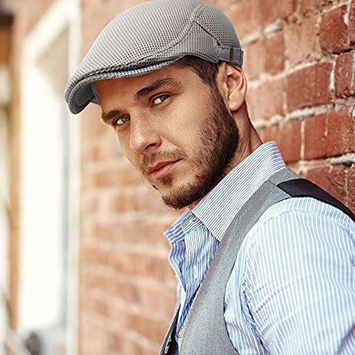 Geyoga 3 Pcs Mesh Newsboy Cap, Adjustable Mesh Cap - color: Khaki, Light Gray, Black