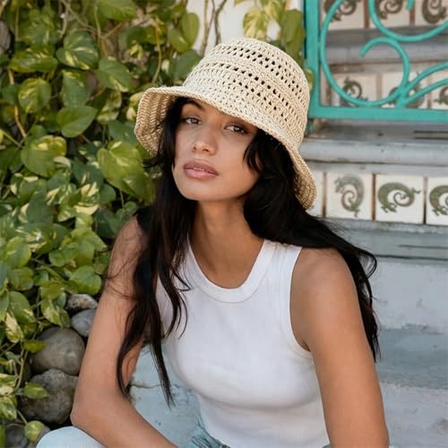 Women's Beach Bucket Hat Fisherman Cap Hollow Mesh Lightweight Breathable Sun Hat for Summer - color: Single Layer Beige