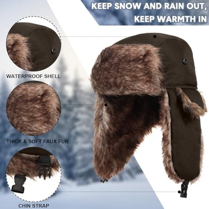 SATINIOR 1 Pcs Unisex Trapper Hat with Chin Strap Earflaps Hat - color: Brown