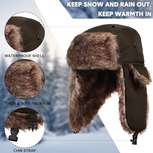 SATINIOR 1 Pcs Unisex Trapper Hat with Chin Strap Earflaps Hat - color: Brown