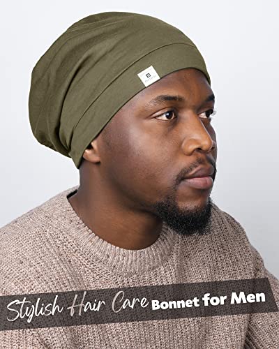 YANIBEST Slouchy Beanie Hat Satin Lined Sleep Cap Chemo Headwear Caps - color: Olive Green, size: Medium