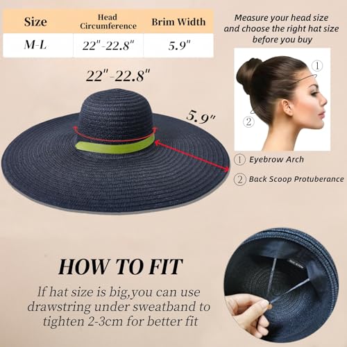 Oversized Beach Straw Hats for Women Floppy, Extra Large Sun Visor Hat Wide Brim Summer Roll Up Big Beach Hat Women Foldable - color: Diameter 50cm Black-1