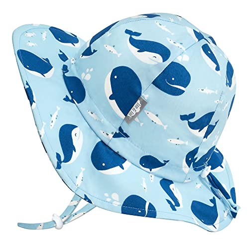 JAN & JUL Adjustable Cotton Floppy Sun Hat with 50+ UPF Protection for Boys - color: Blue Whale, size: 0-6 Months