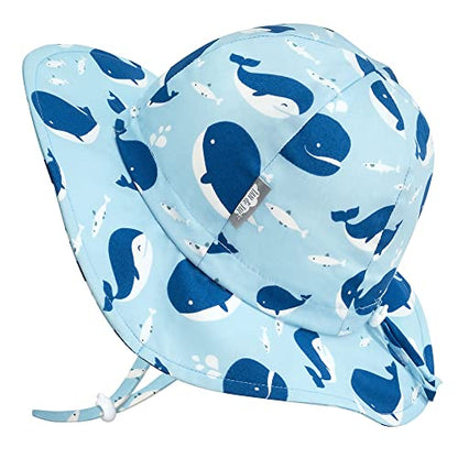JAN & JUL Adjustable Cotton Floppy Sun Hat with 50+ UPF Protection for Boys - color: Blue Whale, size: 6-24 Months