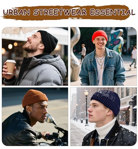 Wool Fisherman Beanies for Men Knit Fall Winter Beanie Hat Skull Cap - color: Golden Brown