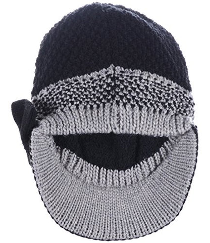 BYOS Womens Winter Chic Cable Warm Fleece Lined Crochet Knit Hat W/Visor Newsboy Cabbie Cap - color: Black Bow