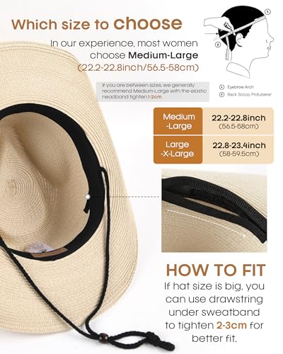 FURTALK Cowboy Sun Hats for Women Men Western Cowgirl Hats with Wind Lanyard Beach Hat - color: Beige, size: Large-X-Large