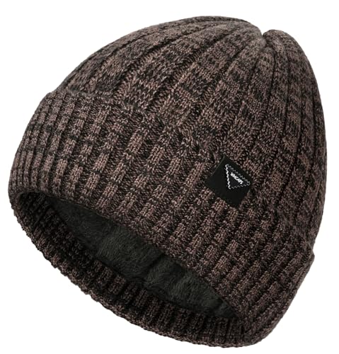 Wmcaps Winter Knitted Beanie for Men Women, Fleece Lined Warm Hat - color: Black-brown