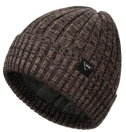 Wmcaps Winter Knitted Beanie for Men Women, Fleece Lined Warm Hat - color: Black-brown