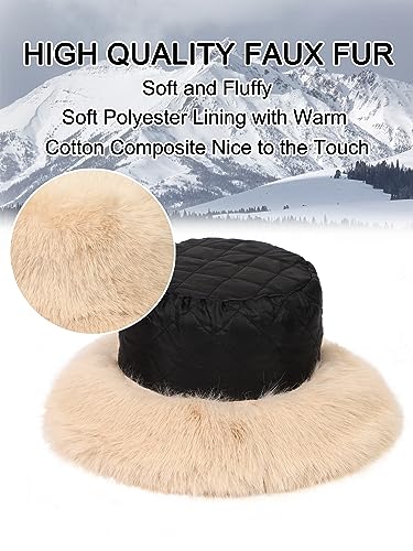 LA CARRIE Women's Fuzzy Wide Brim Faux Fur Bucket Hat Winter Fisherman Cap - color: Beige
