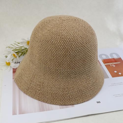 Eigso Womens Mesh Woven Bucket Hats Summer Outdoor Beach Straw Bucket Hat for Woman Packable Beach Hat - color: A2 : Khaki
