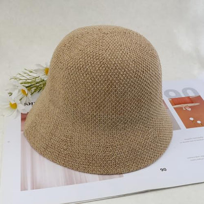 Eigso Womens Mesh Woven Bucket Hats Summer Outdoor Beach Straw Bucket Hat for Woman Packable Beach Hat - color: A2 : Khaki
