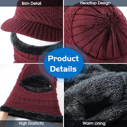 Clothclose Winter Balaclava Beanie Hat Knit Thermal Ski Mask for Men Women - color: Wine