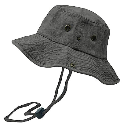 Glory Max Washed Cotton Bucket Hat with Chin Strap Fishing Sun Safari Boonie Cap - color: Denim Black, size: Small-Medium