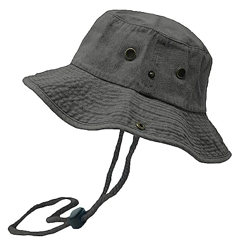 Glory Max Washed Cotton Bucket Hat with Chin Strap Fishing Sun Safari Boonie Cap - color: Denim Black, size: Small-Medium