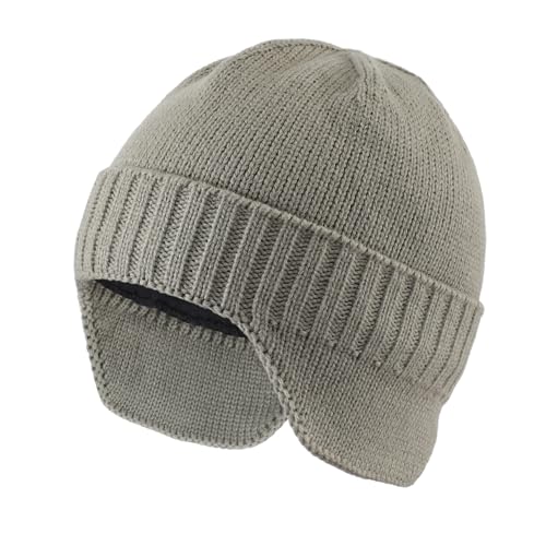 Home Prefer Mens Winter Hat Knit Earflap Hat Stocking Caps with Ears Beanie Hat - color: Dusty Green