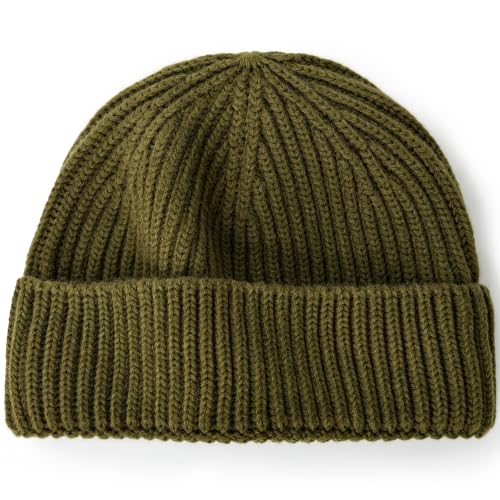 100% Merino Wool Fisherman Beanies for Men Winter Beanie Skull Cap - color: Army Green