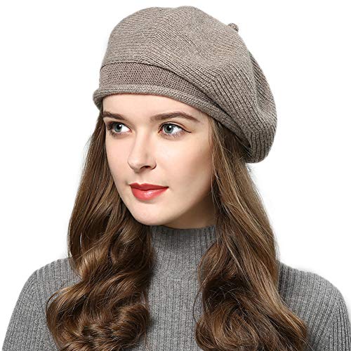 French Style Beret Hat for Women Winter Fall Knit Artist Hats Classic Solid Color Beanie Hat - color: Khaki