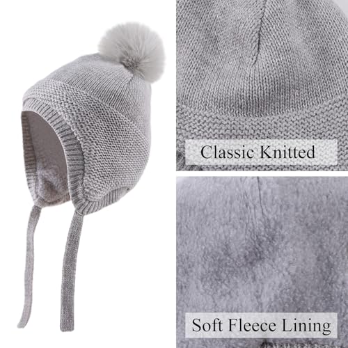 JANGANNSA Basic Winter Baby Boy Beanie Pompom Knit Girl Hat Kid Earflap Cap - color: Gray Pompom Hat, size: 6-24 Months