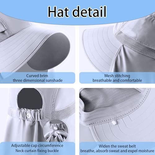 Sun Hat with Face Cover and Arm Sleeves,UPF 50+ Sun Protection Cap,1 Piece Sun Hat and 1 Pair Arm Sleeves,Grey