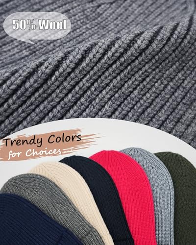 Wool Beanie for Men Women, Seamless Knit Cuffed Warm Winter Hats - color: 1pcs-gray