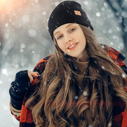 Ocatoma Winter Beanie for Men Women Cuffed Thick Knit Ski Hats Fleece Lined - color: Navy