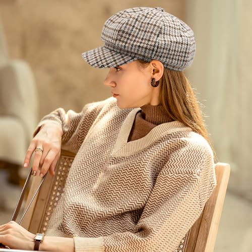 Newsboy Caps for Women Classic Beret Hats Autumn Winter Cap - color: B-beige