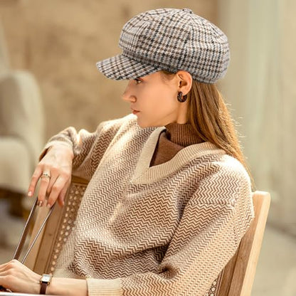 Newsboy Caps for Women Classic Beret Hats Autumn Winter Cap - color: B-beige
