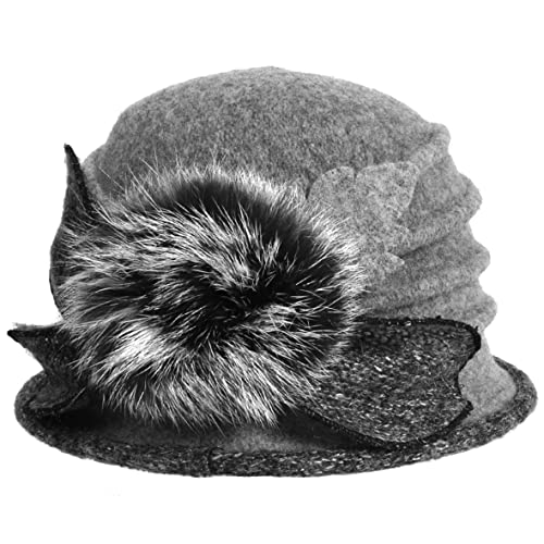 Women's Wool Dress Church Cloche Hat Bucket Winter Floral Hat - color: Light Grey