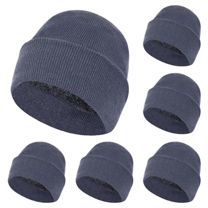 ZH 6 Pack Men's Winter Knit Beanies with Fleece Lining, Warm Stretchy Skull Caps for Cold Weather, Unisex Thermal Hats - color: Light-gray