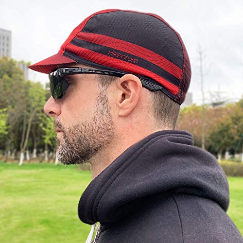Hikenture Cycling Cap,Cooling Skull Cap Bike Hat with Sun Visor, Summer Breathable Helmet Liner Biking Cap for Men Women - color: Red