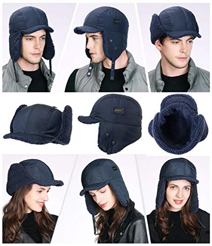 Oversized XL/XXL Waterproof Aviator Cap Faux Fur Earflap Mask Winter Trapper Hat Cold Weather - color: Navy(mask), size: X-Large