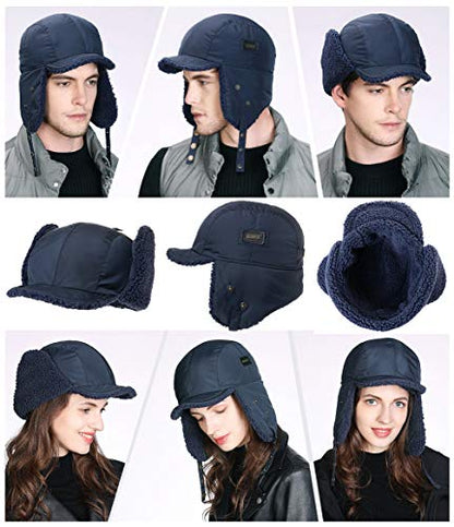 Oversized XL/XXL Waterproof Aviator Cap Faux Fur Earflap Mask Winter Trapper Hat Cold Weather - color: Navy(mask), size: X-Large