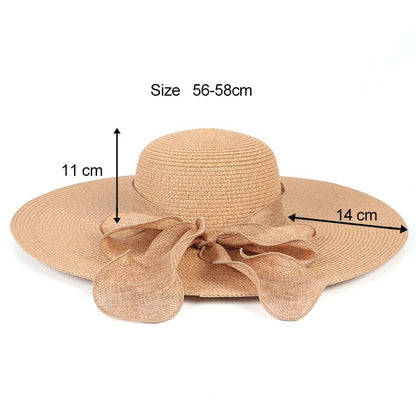 ericotry 1PC Women Foldable Floppy Beach Cap Wide Brim Sun Protection Straw Hat Big Bowknot Summer Sun Hat UPF 50+ (Khaki)