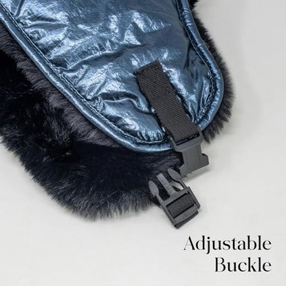 Waterproof Winter Trapper Ushanka Hat Ear Flap Chin Strap, Russian Style - color: Metallic (Black)