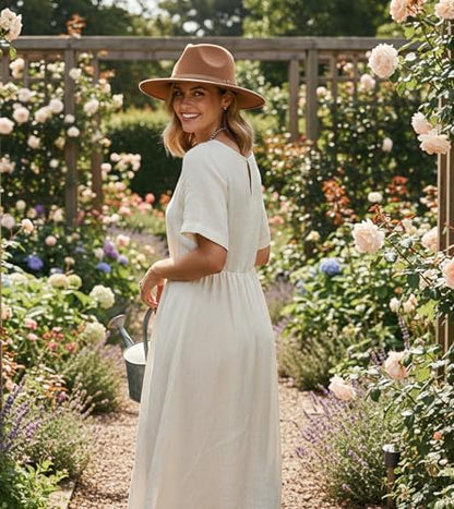 Lisianthus Women Classic Felt Fedora Wide Brim Hat with Belt Buckle - color: Khaki