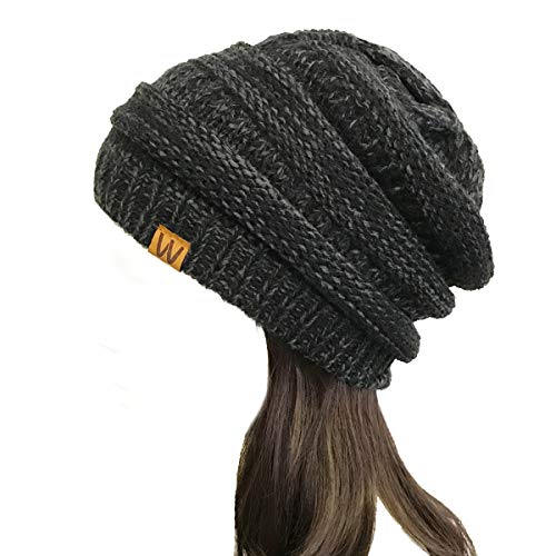 allydrew Winter Thick Knit Beanie Slouchy Beanie for Men & Women - color: Two Tone, Charcoal Gray