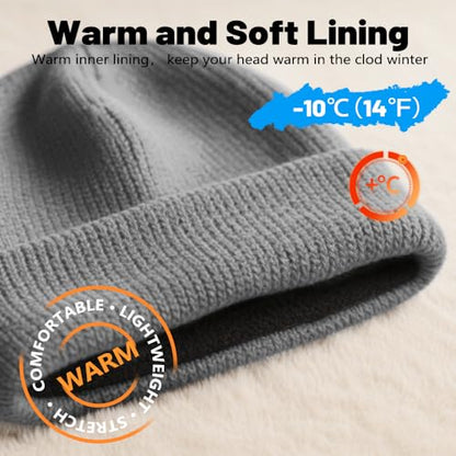 Unisex Winter Beanie for Men Women Soft Fleece Lined Warm Knit Hat - color: Grey