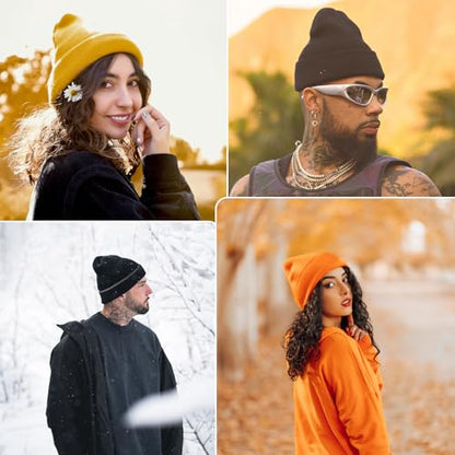 ZOORON Beanie for Men Women Warm Winter Hat Unisex Soft Knit Cuffed Beanie - color: 1pack-black/Orange(double-sided)