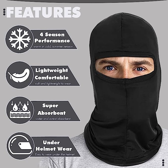 Silk Balaclava Face Mask Men - Breathable Under Helmet Wear Windproof Motorcycle Balaclava - color: Black - 2 Pack