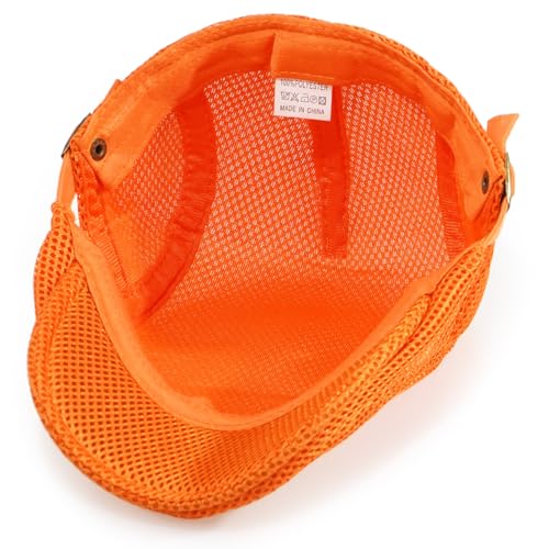 2 Pack Men's Mesh Cap Breathable Summer Newsboy Hat Adjustable Beret Ivy Cap Irish Cabbie Driving Hunting Hats - color: Black/Orange