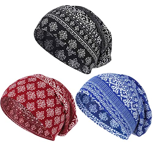 Bohend Bohemian Beanie Hats Headwear Cap Stretch Non Slip Bandanas Sleep Turbans Hats for Women Men Close top Head Covering - style: Cashew Flower Style